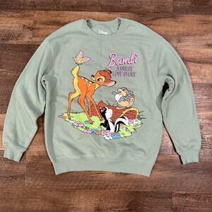 Disney Bambi Graphic Crewneck Pullover Sweatshirt Womens Sage Green Size M EUC